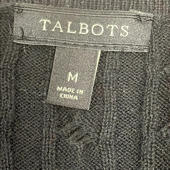 Talbots Cable Knit Crew Neck 3/4 Sleeve Black Sweater M - Picture 9 of 12